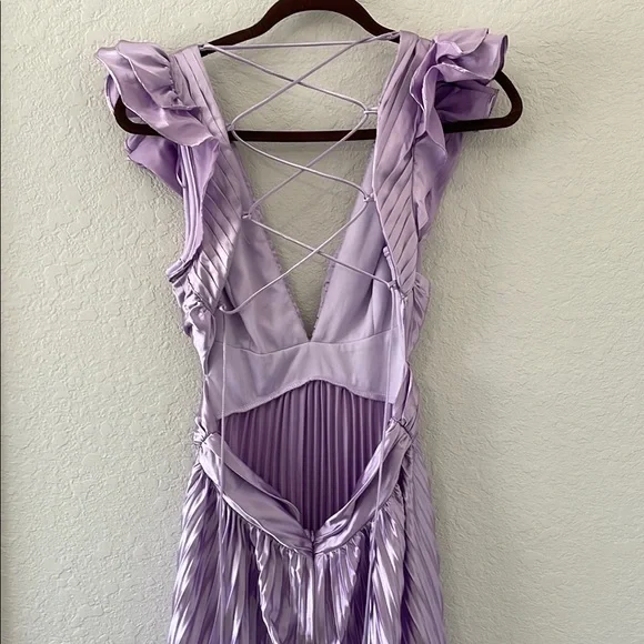 Lace Up Purple Pleated Gown Sz M - Picture 4 of 6